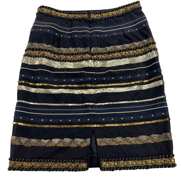 Worth New York Black Custom Maximalist Mixed Metals Beaded Artistry Skirt Size 2 - Picture 10 of 16